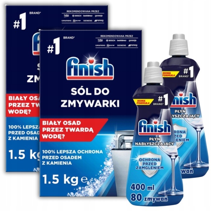 Sada prísad do umývačky riadu Finish – leštidlo 800 ml + soľ 3 kg
