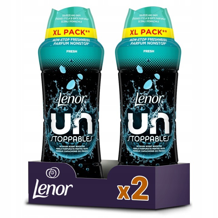 Lenor Unstoppables Fresh Sada vonných perál na bielizeň 2x495 g + ZADARMO – dlhotrvajúca sviežosť až 12 týždňov