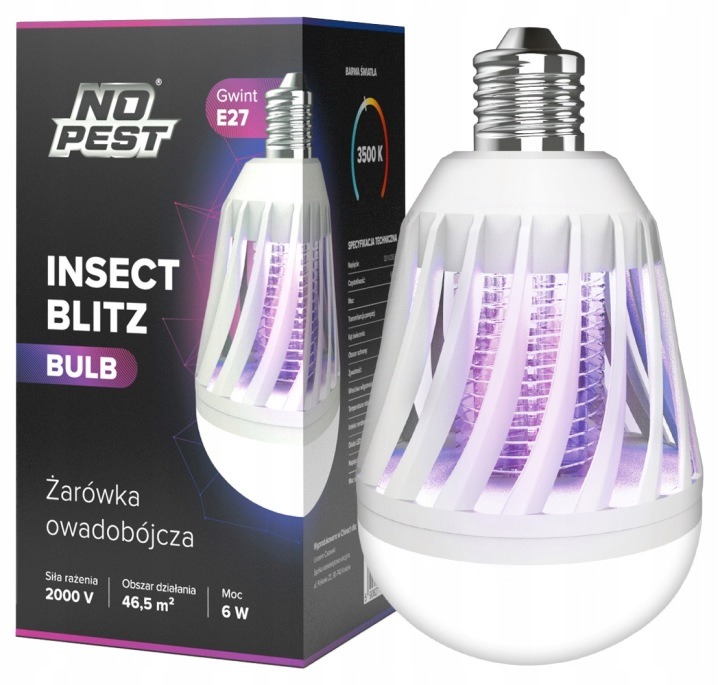 No Pest® Insect Blitz Bulb E27 – LED insekticídna žiarovka proti komárom, muchám a hmyzu 2000 V, do 46,5 m²