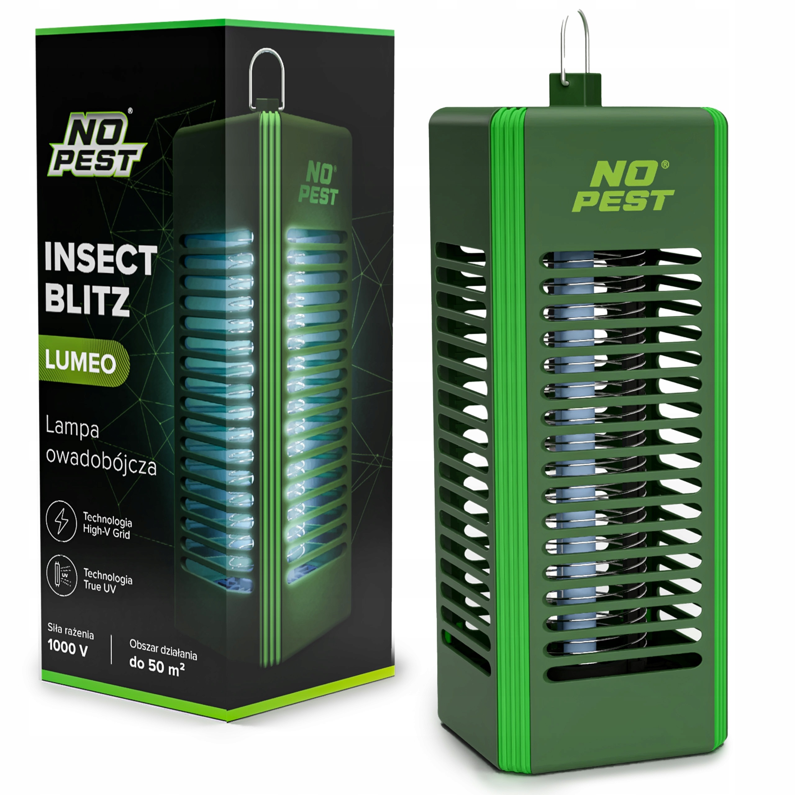 No Pest® Insect Blitz Lumeo UV zelená – elektrická lampa proti komárom, muchám, osám a lietajúcemu hmyzu 1000 V