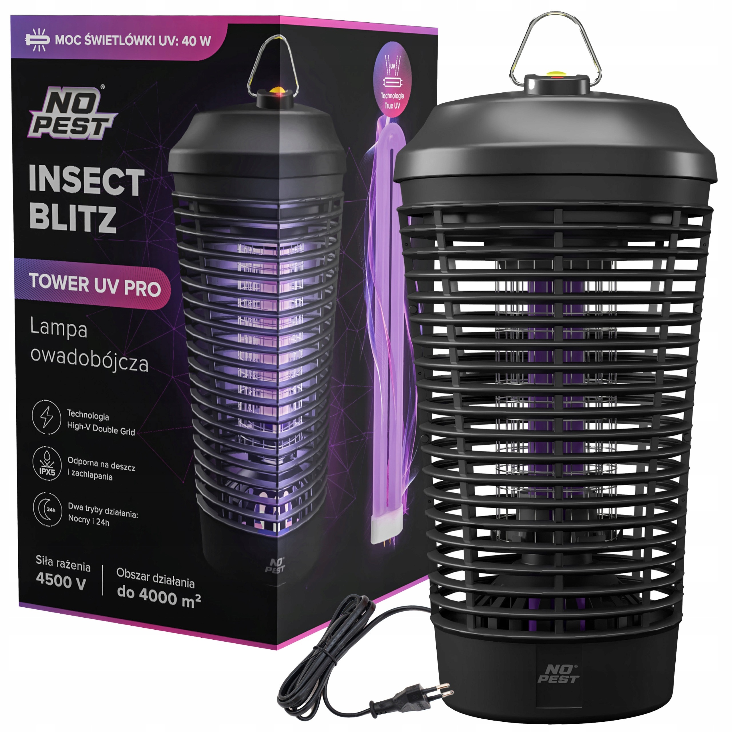 No Pest® Insect Blitz Tower UV PRO 40 W 4500 V – profesionálna lampa proti komárom, muchám a lietajúcemu hmyzu