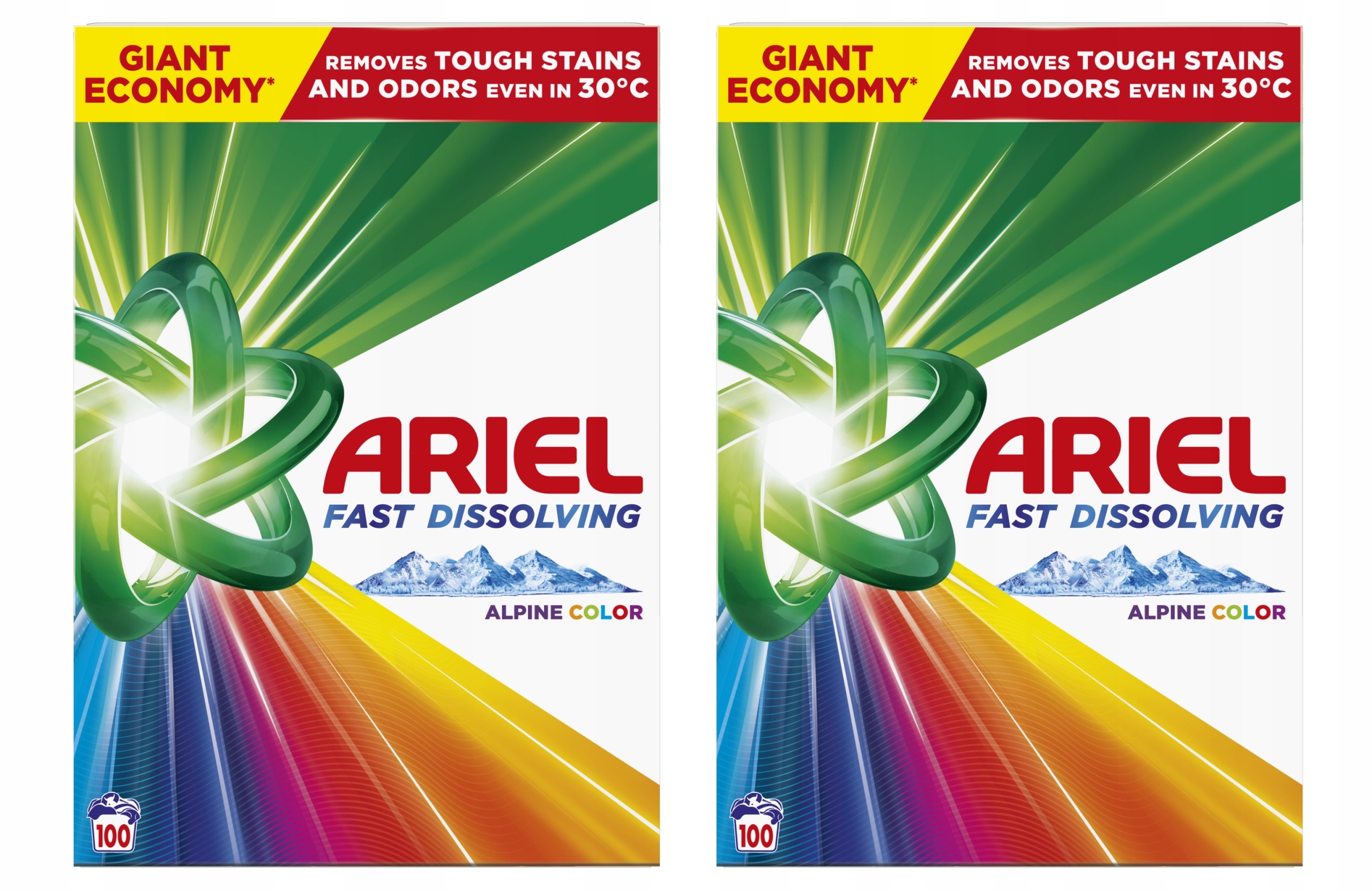 Ariel Alpine Color prací prášok 2×5,5 kg – 2×100 praní, farebná bielizeň