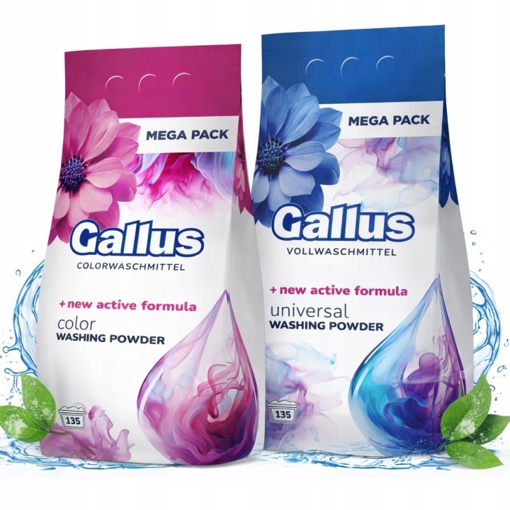 Gallus prací prášok 2×135 praní XXL sada – Color + Universal 270 praní