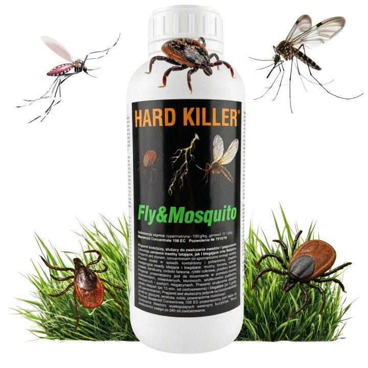 HARD KILLER® 1 l + Fixer 250 ml – profesionálny koncentrát proti kliešťom, komárom a lezúcemu hmyzu