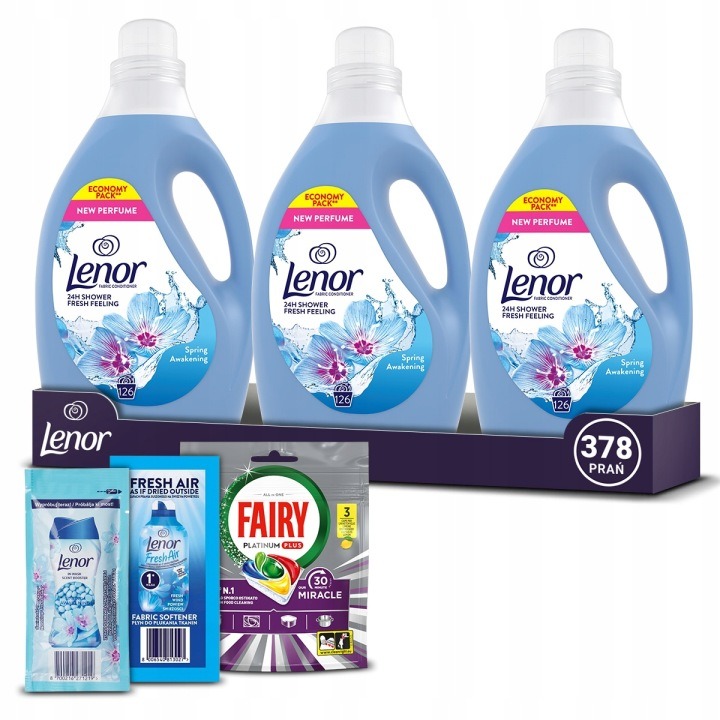 Aviváž Lenor Spring Awakening, 3x 126 praní + darčekové vzorky, univerzálna aviváž 2,65 l