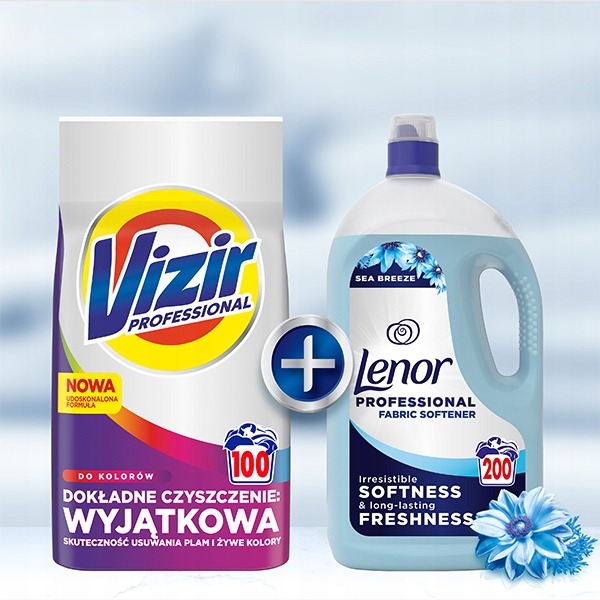 Vizir Professional 5,5 kg + Lenor aviváž 4 l – sada na pranie Color + sviežosť