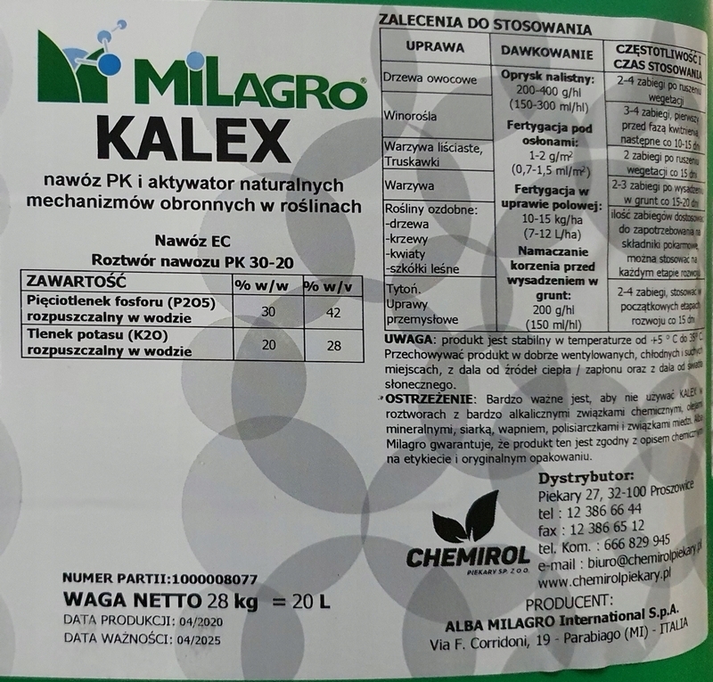 KALEX 20 L FOSFOR 42% DRASEL A 28% AKTIVÁTOR RASTU
