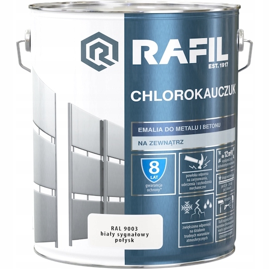 Farba - Rafil Chlorokauczuk 10L biela emailová farba RAL9003
