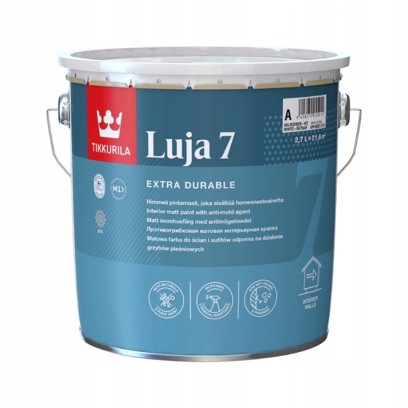 Farba na - TIKKURILA LUJA 7 MATNÁ KÚPEĽŇOVÁ BARVA 0,9L BIELA